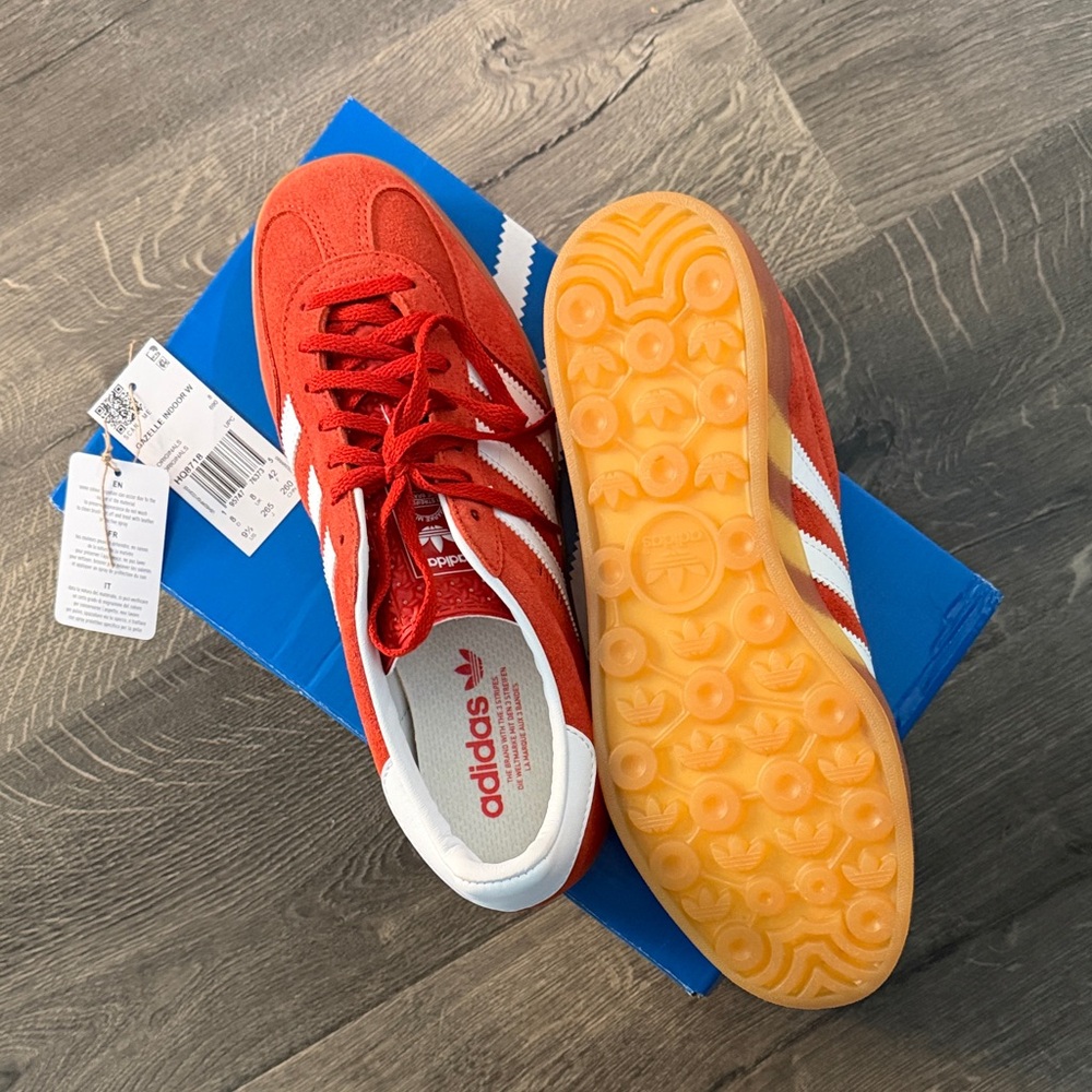 adidas Gazelle Red Suede Sneakers with White Stripes - Picture 4 of 7
